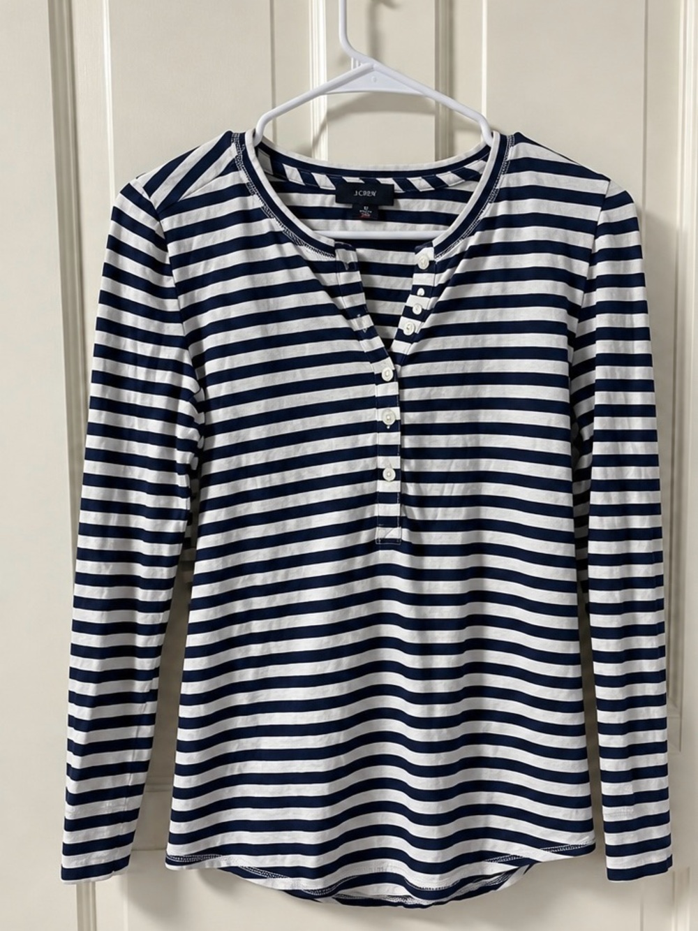 J. Crew Navy and White Striped Long-Sleeve Henley